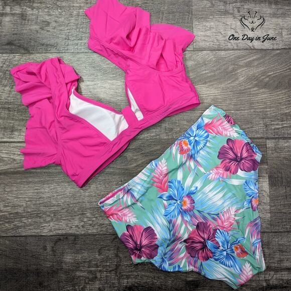 NAFLEAP Ruffle Shoulder High Waist Bikini Size M - Picture 3 of 3